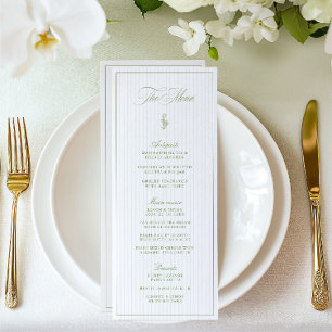 Menu de Casamento em Faixa Verde & Beige Clássica