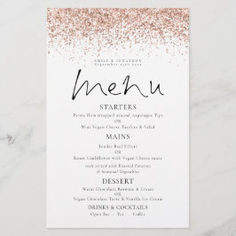 Menu de casamento em glitter rosa dourado com letr