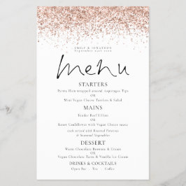 Menu de casamento em glitter rosa dourado com letr