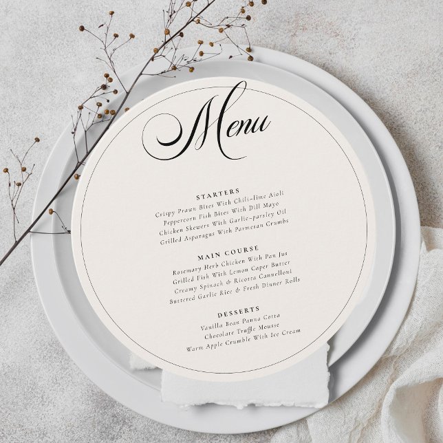 Menu de Casamento em Preto Marfim Branco com Calig (Criador carregado)