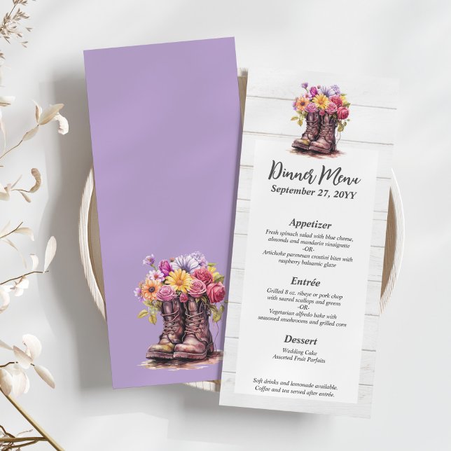 Menu de Casamento entre Madeira e Boot Floral Rust (Criador carregado)