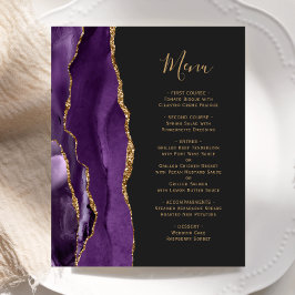 Menu de Casamento Escuro de Agato Dourado Roxo do