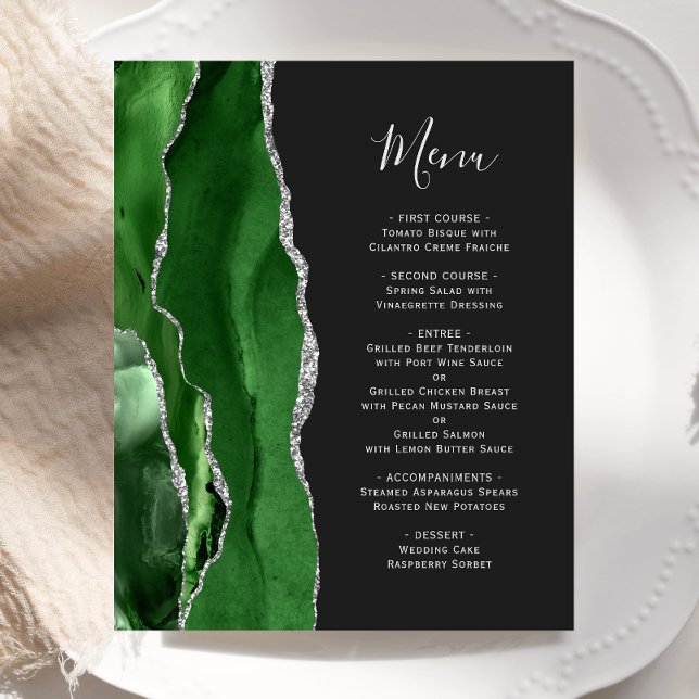 Menu de Casamento Escuro do Agate de Prata Verde d (Criador carregado)