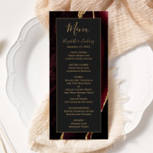 Menu de Casamento Escuro do Agate Dourado Moderno 
