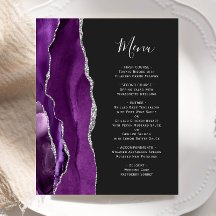 Menu de Casamento Escuro do Agato Prateado Roxo do