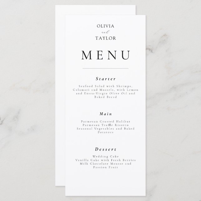 Menu de Casamento/Evento Elegante Simples (Frente/Verso)