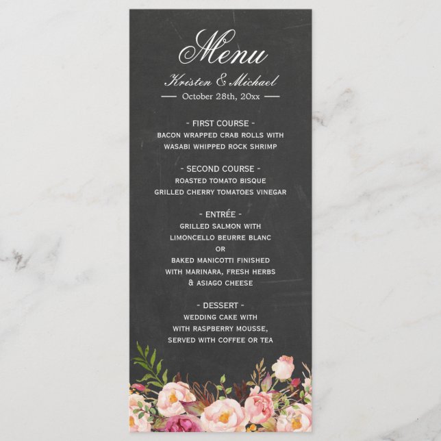 Menu de Casamento Fácil de Editar do Quadro Floral (Frente)