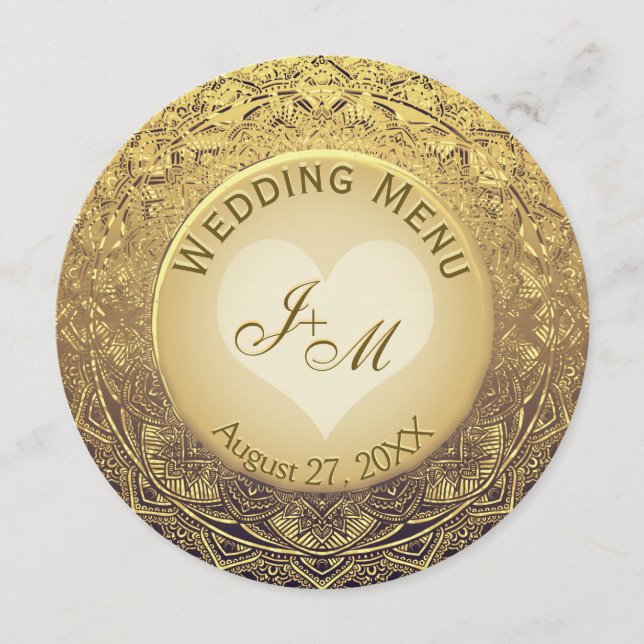 Menu de Casamento Faux Gold Foil (Frente)