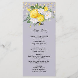 Menu de Casamento Floral Amarelo Luzes Rústicas