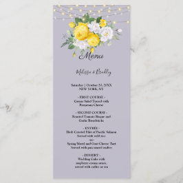 Menu de Casamento Floral Amarelo Luzes Rústicas