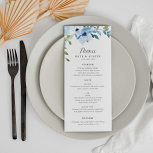 menu de casamento floral azul claro