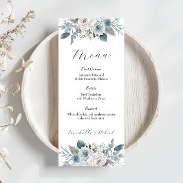 Menu de Casamento Floral Azul Personalizado (4"x9"