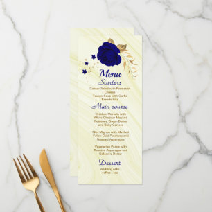 menu de casamento floral azul-real chic