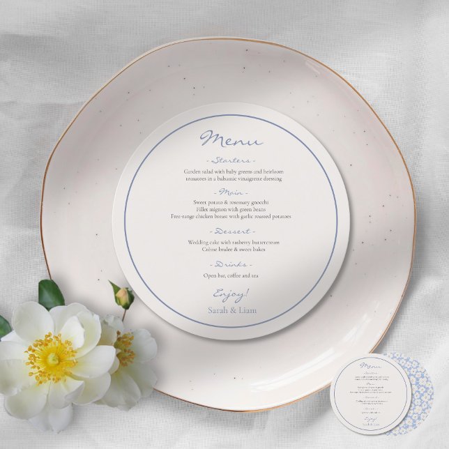 Menu de Casamento Floral Azul Round Dusty (Criador carregado)