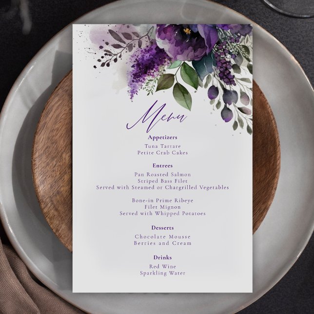 Menu de Casamento Floral Botânico Elegante Moderno (Modern Elegant Botanical Floral Wedding Menu)