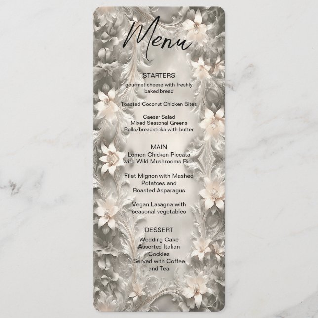 Menu de Casamento Floral Branco (Frente)