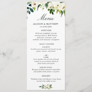 menu de casamento floral branco de marfim de aquar