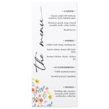 Menu de Casamento Floral com Escrita Vertical Mini