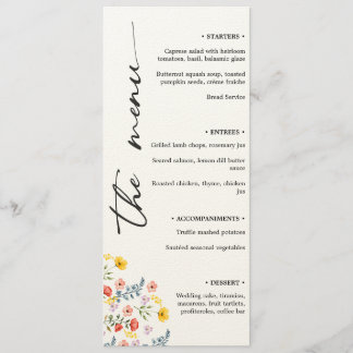 Menu de Casamento Floral com Escrita Vertical Mini