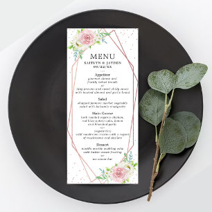 Menu de Casamento Floral com Folha Rosa de Ouro Ge