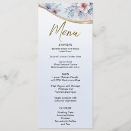 Menu de Casamento Floral Cor Azul Rosa-Rosa