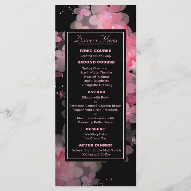 Menu de Casamento Floral Cor de Água Delicada Rosa (Frente)