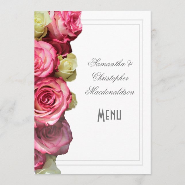 Menu de casamento floral cor de rosa (Frente)