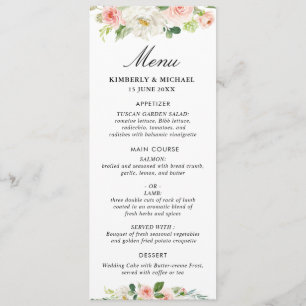 menu de casamento floral cor-de-rosa
