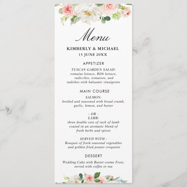 menu de casamento floral cor-de-rosa (Frente)