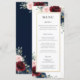 Menu de Casamento Floral Cor-de-Rosa Azul-Borgonha