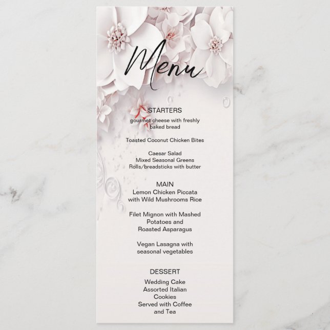 Menu de Casamento Floral Cor-de-Rosa-Blush (Frente)