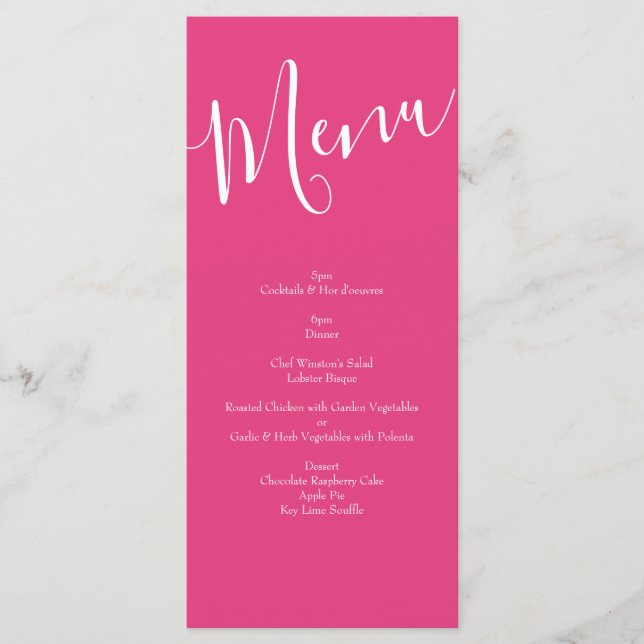 Menu de Casamento Floral Cor-de-Rosa Brilhante (Frente)