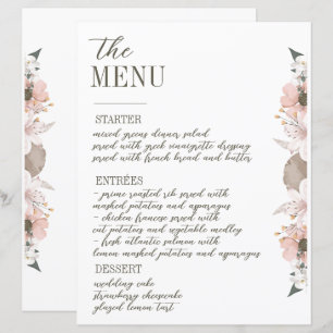 Menu de Casamento Floral Cor Pastel
