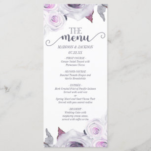 Menu de Casamento Floral da Rosa de lavanda e Cinz