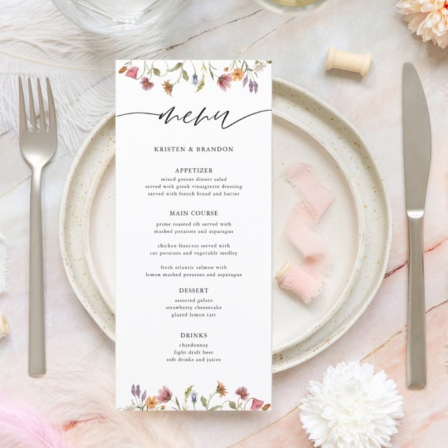 Menu de Casamento Floral de Aquarela Elegante (Criador carregado)