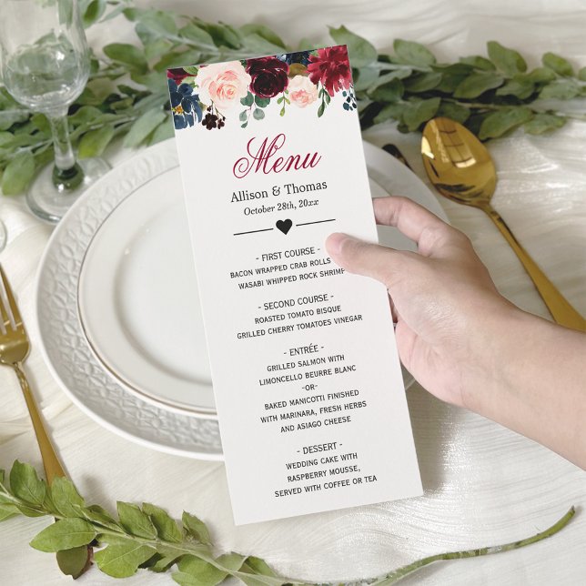 Menu de Casamento Floral de Blush Blue Bloom (Criador carregado)