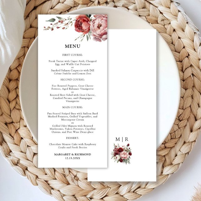 Menu de Casamento Floral de Blush Russo Moderno (Criador carregado)