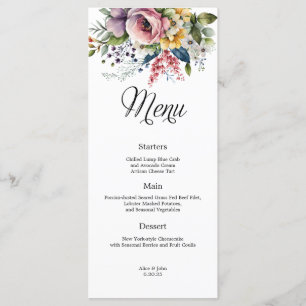 Menu de Casamento Floral de Flor Selvagem