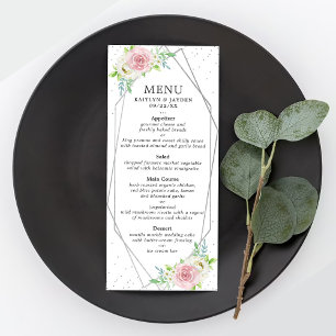 Menu de Casamento Floral de Folha de Silver Geomét