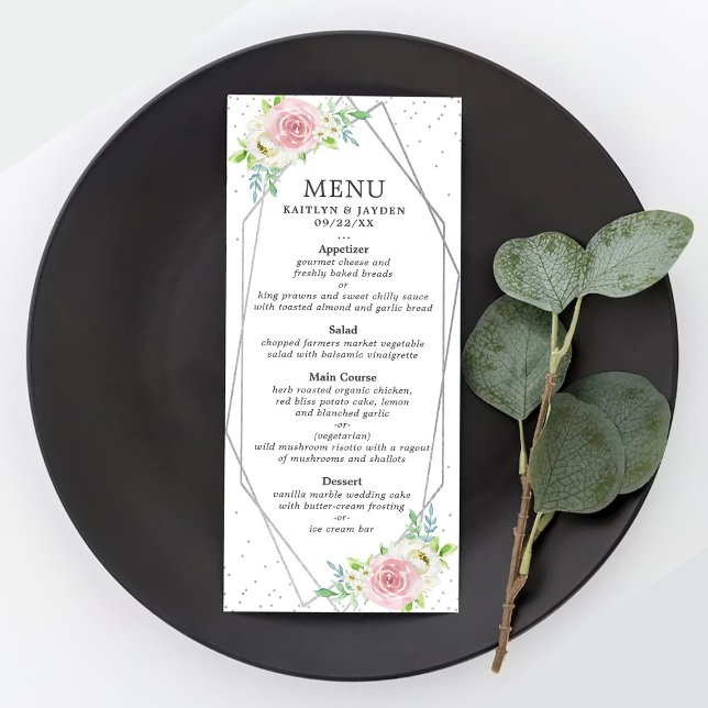 Menu de Casamento Floral de Folha de Silver Geomét (Criador carregado)