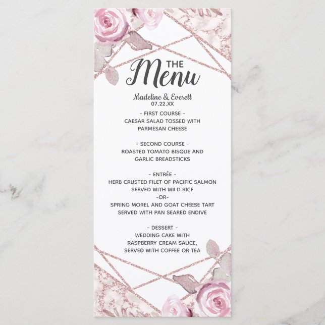 Menu de Casamento Floral de Frame Geométrico do Bl (Frente)