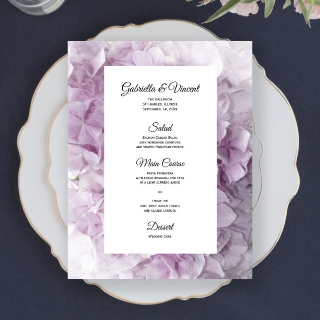 Menu de Casamento Floral de Hydrangea Rosa Suave (Criador carregado)