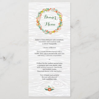 Menu de Casamento Floral de Madeira Rústica