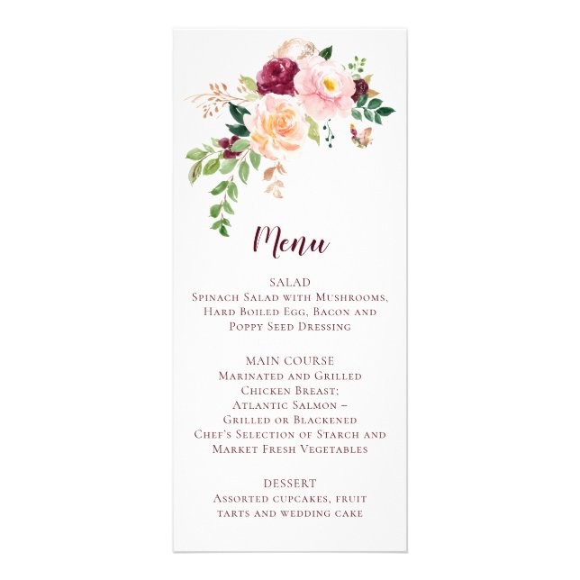 Menu de Casamento Floral de Mauve Blush (Frente)