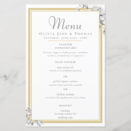 Menu de Casamento Floral de Quadro Dourado Moderno