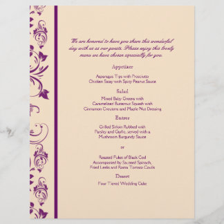 Menu de Casamento Floral de Rolagem de Chiclete e 