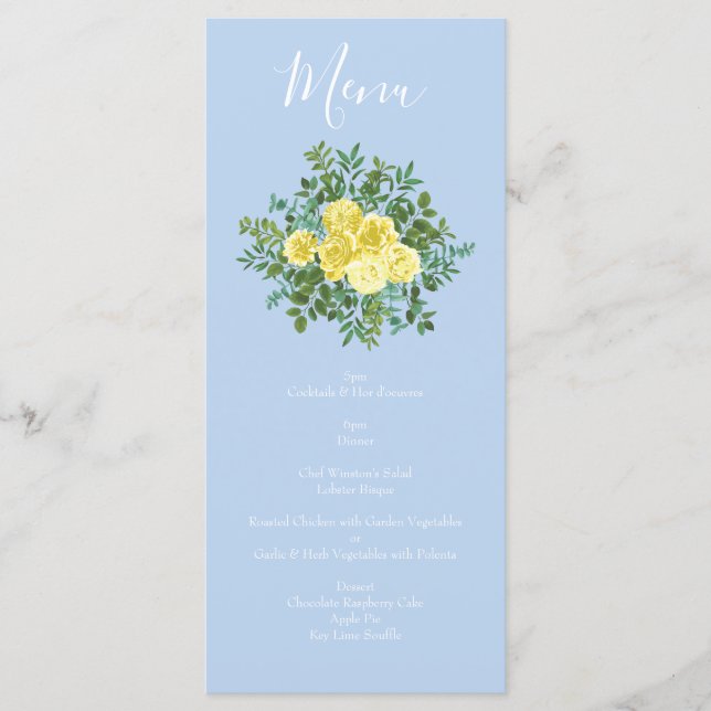 Menu de Casamento Floral de Rosa Azul Pálido e Ama (Frente)