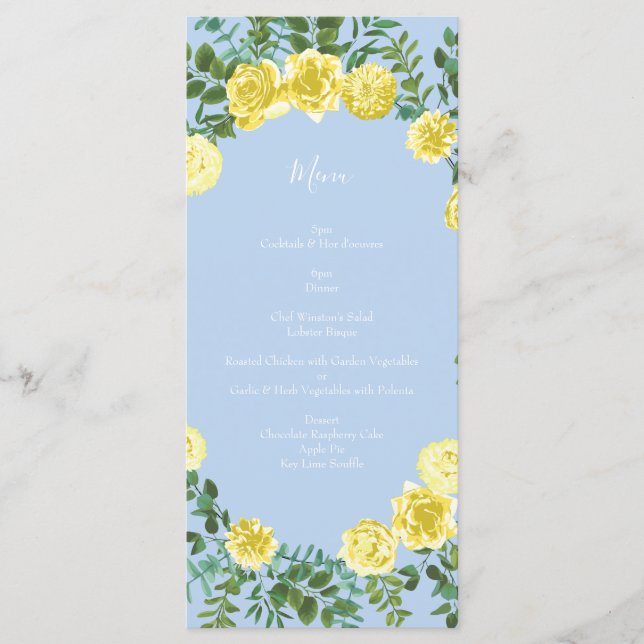 Menu de Casamento Floral de Rosa Azul Pálido e Ama (Frente)
