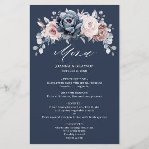 Menu de Casamento Floral de Rosa de Folha de Mata