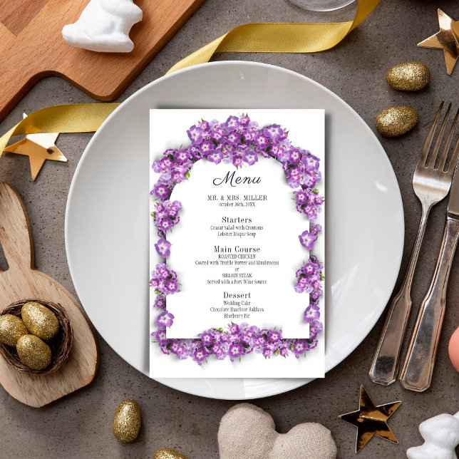 Menu de Casamento Floral do Arch Lilac Roxo Elegan (Criador carregado)